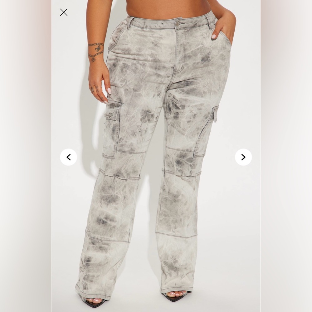 Fashion Nova No Alternative Stretch Cargo Bootcut Jeans- Gray - Picture 5 of 7